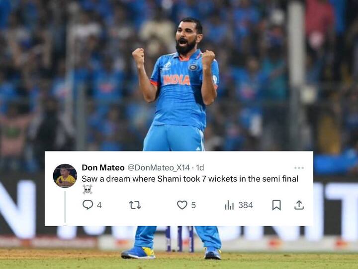 IND vs NZ semifinal: Saw a dream where Shami took 7 wickets in the semi final Don Mateo user's post went viral on the internet Mohammed Shami: ஷமிக்கு 7 விக்கெட்.. நனவான ரசிகரின் கனவு.. இணையத்தில் வைரலாகும் போஸ்ட்!
