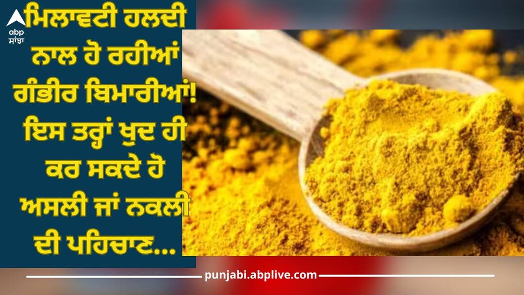 Turmeric Real or Fake: ਮਿਲਾਵਟੀ ਹਲਦੀ ਨਾਲ ਹੋ ਰਹੀਆਂ ਗੰਭੀਰ ਬਿਮਾਰੀਆਂ! ਇਸ ਤਰ੍ਹਾਂ ਖੁਦ ਹੀ ਕਰ ਸਕਦੇ ਹੋ ਅਸਲੀ ਜਾਂ ਨਕਲੀ ਦੀ ਪਹਿਚਾਣ... is turmeric real or fake use these smart tricks to find out check this way Turmeric Real or Fake: ਮਿਲਾਵਟੀ ਹਲਦੀ ਨਾਲ ਹੋ ਰਹੀਆਂ ਗੰਭੀਰ ਬਿਮਾਰੀਆਂ! ਇਸ ਤਰ੍ਹਾਂ ਖੁਦ ਹੀ ਕਰ ਸਕਦੇ ਹੋ ਅਸਲੀ ਜਾਂ ਨਕਲੀ ਦੀ ਪਹਿਚਾਣ...