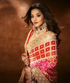 छठ पूजा के लिए लाल साड़ी पहन नई दुल्हन की तरह तैयार हुईं Monalisa, महारानी की तरह दिए पोज़