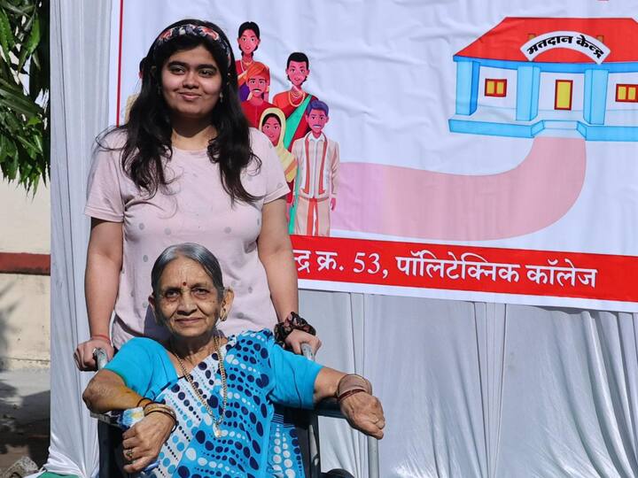 A woman and granddaughter arrive at a polling station in Chhattisgarh on Friday. (Source: X/@ECISVEEP)