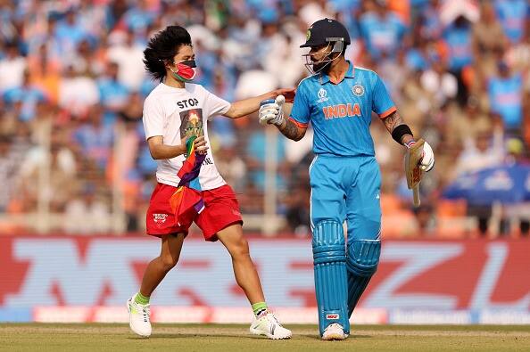 Notably, this is not the first instance of a pitch invader causing a disturbance during the Australia vs India matches in this tournament.  (Photo: Getty Images)