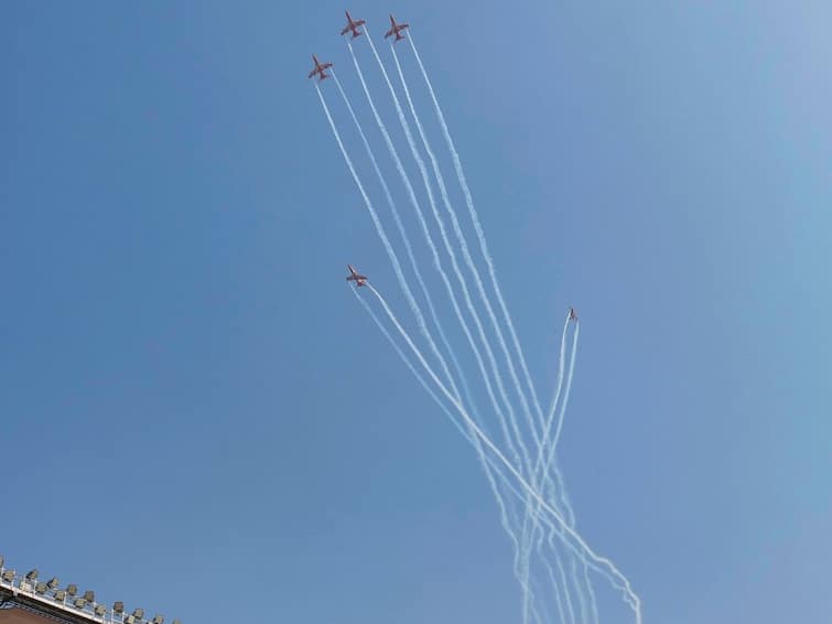 IND Vs AUS world cup final Skies Roar In Ahmedabad As IAF Aerobatic Team Performs Flypast