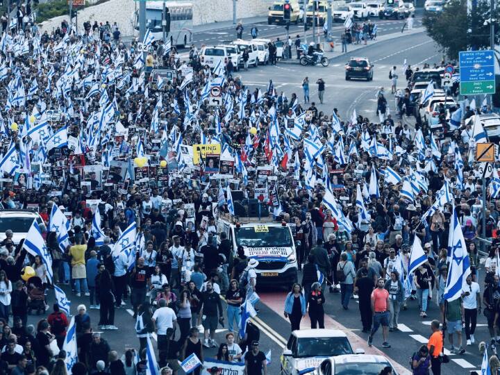 Israel Hamas War Thousands Of Protesters Gather In Front Of Israeli PM Benjamin Netanyahu Office