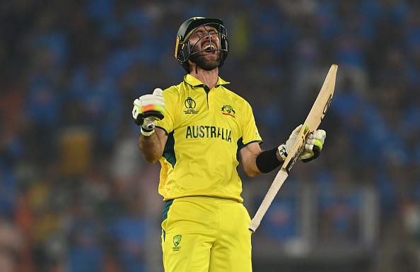 Glenn Maxwell was also acknowledged by the ICC as his standout moments in the Men’s Cricket World Cup included the fastest century in just 40 balls against the Netherlands and a remarkable unbeaten 201 runs off 128 balls, rescuing Australia from 91/7 to win against Afghanistan despite severe cramping and pressure. (Image Credit: Getty)