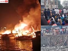 'ప్రమాద స్థలానికి సీఎం జగన్ రావాల్సిందే' - విశాఖ హార్బర్ వద్ద మత్స్యకారుల నిరసన, ఉద్రిక్తత