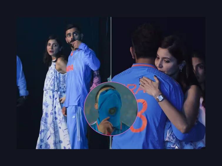 World Cup 2023 IND VS AUS Anushka Sharma Hug Virat Kohli After India Lost Match Couple emotional Photo viral Social Media Bollywood Entertainment Latest Update Virat Kohli Anushka Sharma Photo Viral Virat Kohli Anushka Sharma : वर्ल्डकप गमावला, डोळ्यांच्या कडा पाणावल्या; विराटची अनुष्काला कडकडून मिठी, रडू आवरेना