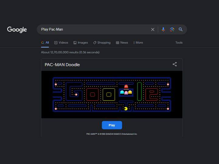 यदि आप फ्री हैं और बोर हो रहे हैं तो गूगल सर्च बॉक्स में Play Pac-Man लिख सकते हैं. इसे लिखने पर गेम शुरू हो जाएगा. फ्री टाइम में आप इस गेम को इंजॉय कर सकते हैं. इसी तरह आप Play Solitaire भी गूगल में लिख सकते हैं.