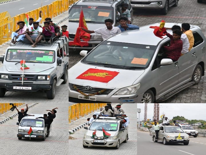 குருபூஜை விழாக்களில் விதி மீறல்... பறிமுதல் செய்யப்பட்ட கார்களை கொண்டு போக்குவரத்து விழிப்புணர்வு