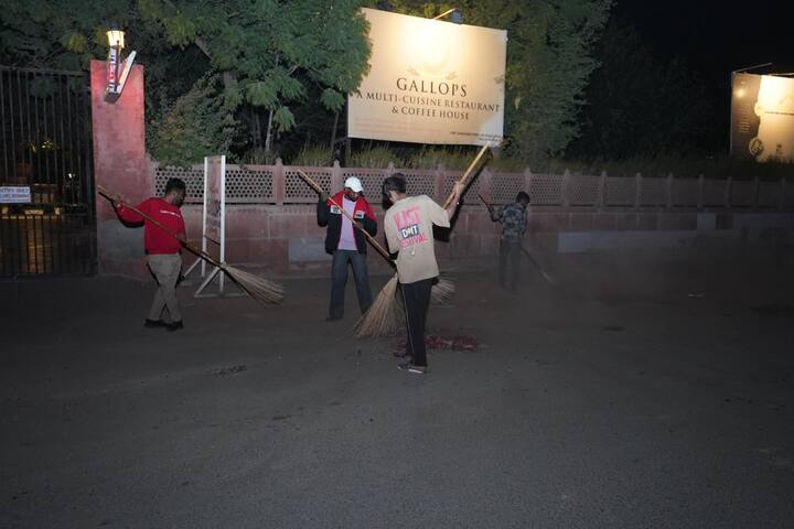 When the Prime Minister's roadshow concluded in Bikaner on Monday evening, the path he had traversed was cleaned up within a few hours by BJP activists, as the PM had requested. (Source: PTI)