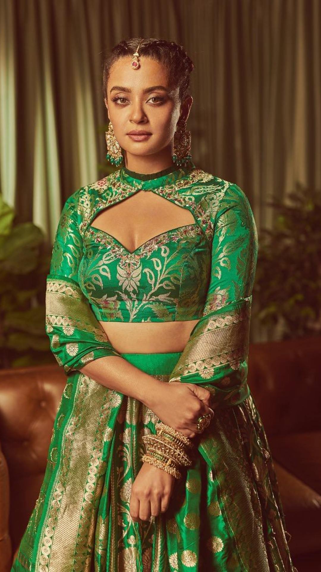 Dark Green Sequence Multi Embroidered Pure Georgette Lehenga – Maharani