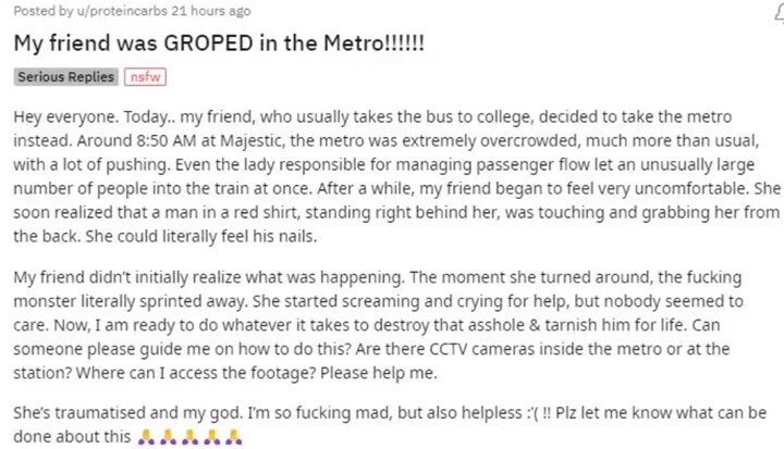 Bengaluru: Woman Groped In Crowded Metro, Friend Shares Harrowing Ordeal