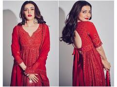Kajal Aggarwal Radiates Elegance In A Red Chikankari Suit; SEE PICS