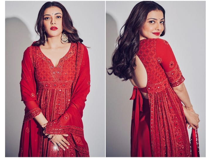 Popular actress Kajal Aggarwal is wowing fans with her stunning pictures posing in a red chikankari suit.