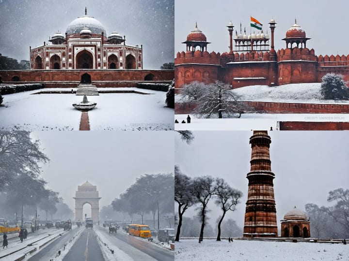 Delhi Snowfall Photos: सोशल मीडिया पर दिल्ली में बर्फबारी की तस्वीरें तेजी से वायरल हो रही हैं. इन तस्वीरों में दिल्ली में अलग अलग जगहों पर बर्फबारी के बाद का नजारा देखने को मिल रहा है.