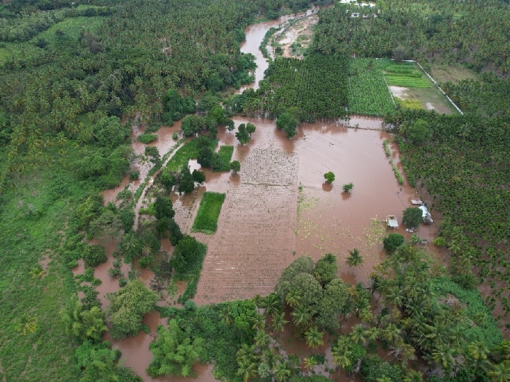நொய்யலை ஒட்டியுள்ள பகுதியில் வெள்ள நீர் தேங்கியுள்ளது.