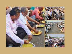 Raju Shetti : राजू शेट्टींनी पंगत वाढली अन् जेवायलाही बसले; धावणाऱ्या हायवेवर हजारो आंदोलक शेतकऱ्यांची पंगत जेऊन उठली