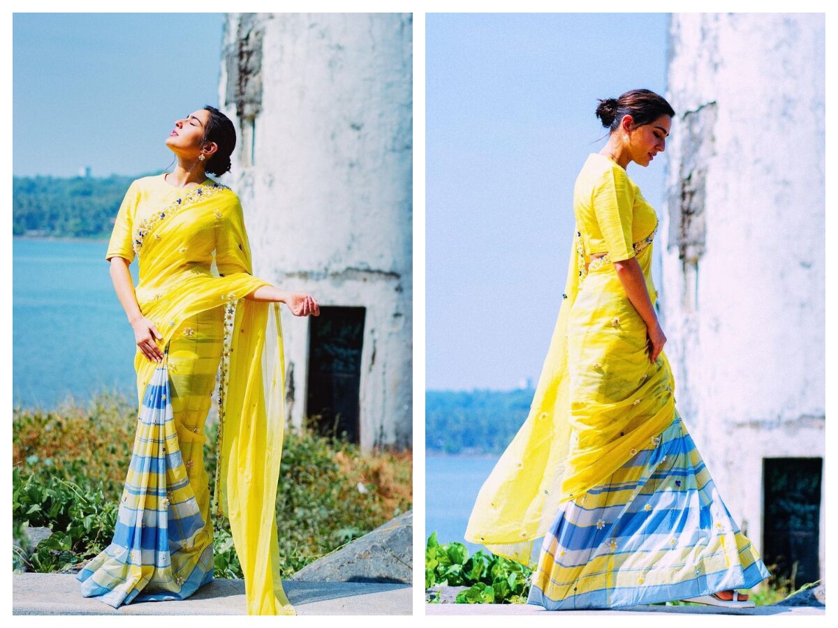 Buy Shiv Parvati Fashion Dyed Bollywood Georgette Yellow Sarees Online @  Best Price In India | Flipkart.com