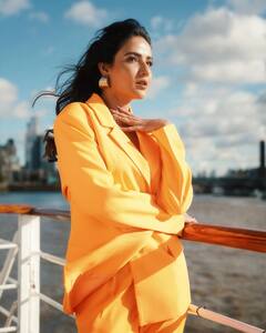 Jasmin Bhasin Turns An Orange Candy In Crisp Pantsuit; PICS