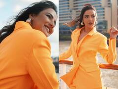 Jasmin Bhasin Turns An Orange Candy In Crisp Pantsuit; PICS
