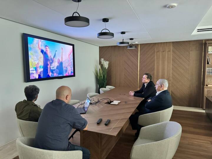 In a subsequent meeting between Prime Minister Netanyahu and Elon Musk, sections of a film prepared by the IDF Spokesperson depicting the horrors of the Hamas-perpetrated massacre on October 7 were shown, the Israeli PMO informed. (Photo: X/@IsraeliPM)