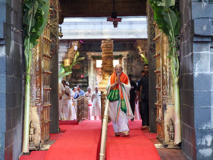 Prime Minister was donning a white Dhoti, a tri-colour bordered shawl and a stole. (Image Source: X/@Narendramodi)