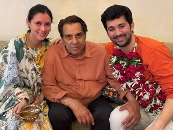 Karan deol birthday actor shared unseen photo with wife Drisha acharya dharmendra said thank you everyone बर्थडे पर Karan Deol ने शेयर की वाइफ Drisha और दादा Dharmendra संग अनसीन फोटो, खास विशेज के लिए कहा- 'शुक्रिया'