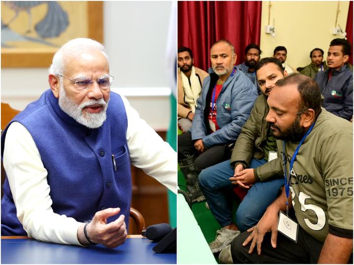 Uttarkashi Tunnel Rescue ops trapped Uttarakhand silkyara workers come out evacuation pm modi CM Pushkar Dhami Trapped Uttarakhand Workers Rescued After 17 Days Of Battling Darkness, PM Modi Speaks To Them
