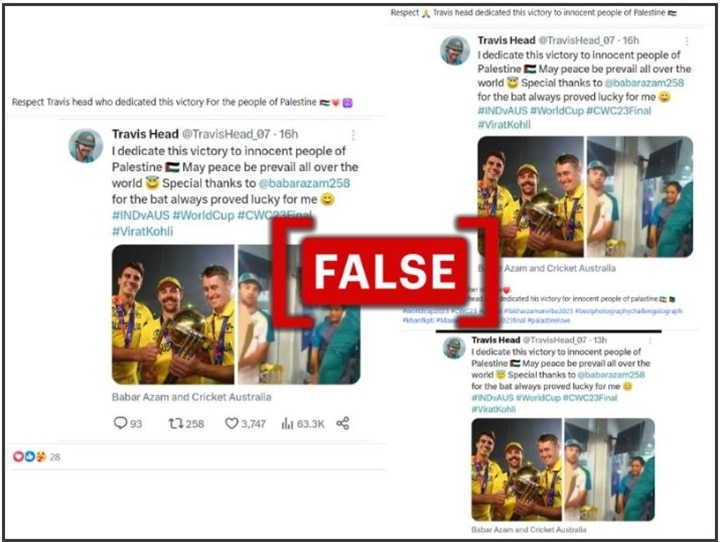 Fact Check: Travis Head Did Not Dedicate World Cup Win To Palestine, Tweet From Parody Account