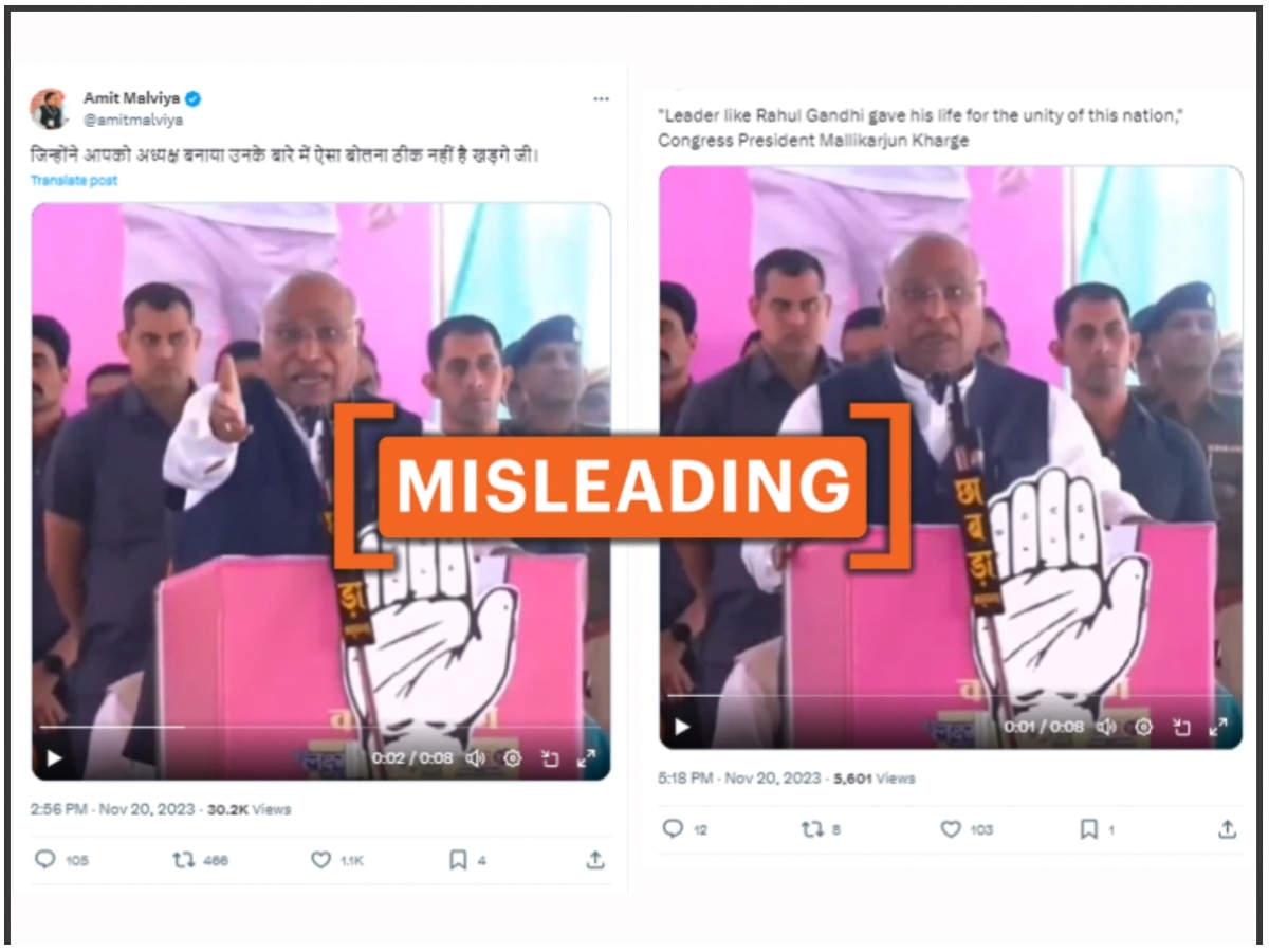 Fact Check: Clipped Video Shared To Claim Mallikarjun Kharge Called Rahul Gandhi A Martyr Is Misleading