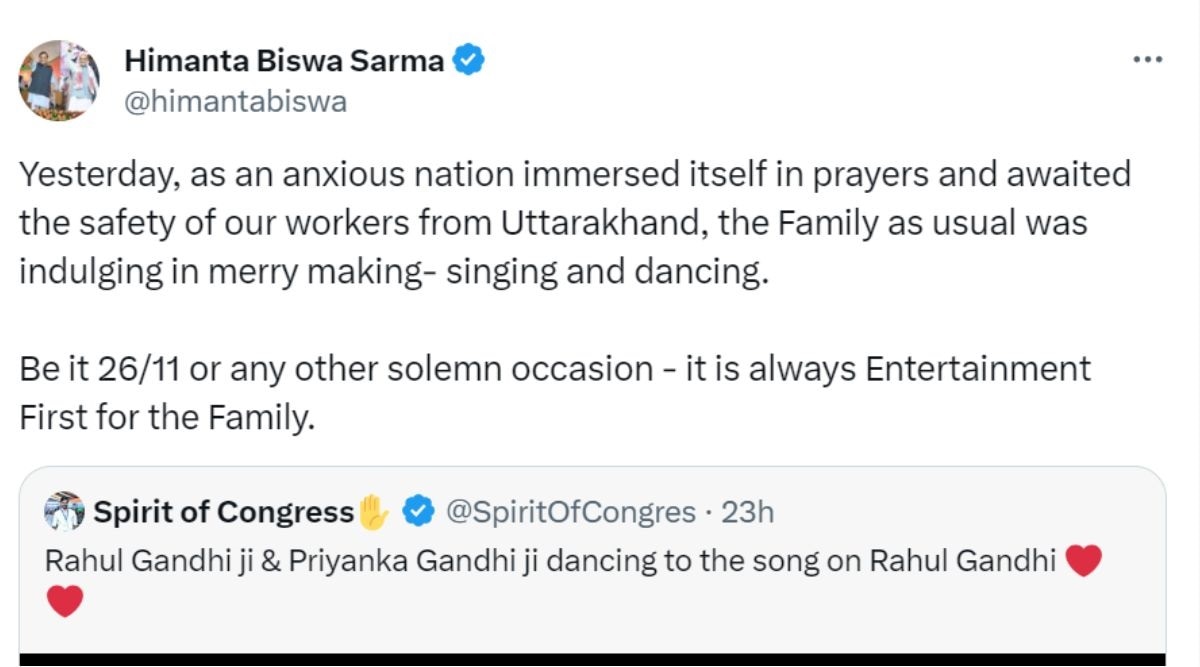 Entertainment First For Gandhi Family': Himanta Slams Rahul, Priyanka For 'Dancing Amid Uttarkashi Crisis