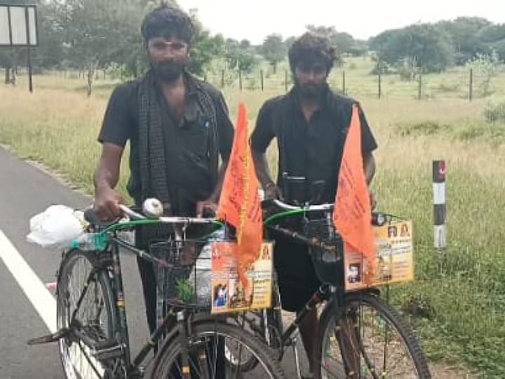 விசாகப்பட்டினம் - சபரிமலை....சைக்கிளில் பயணம்...கரூர் வந்த ஐயப்ப பக்தர்கள்