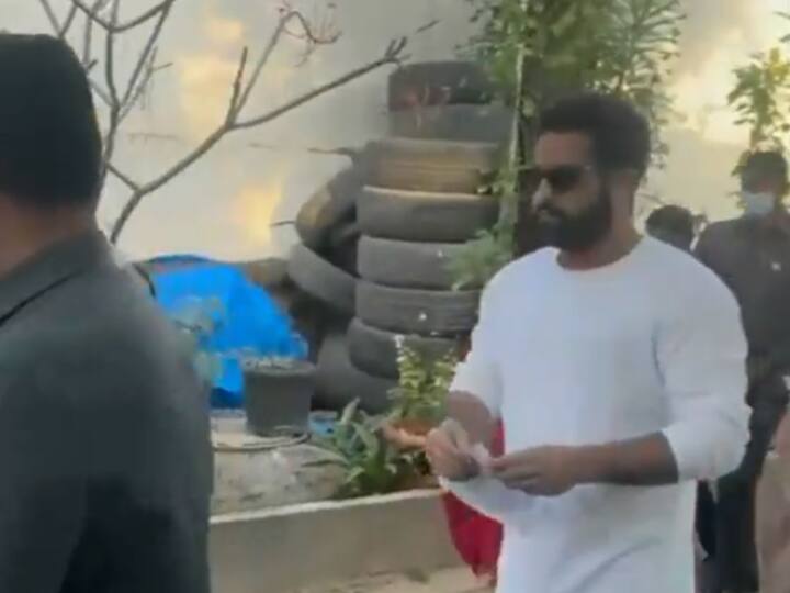 Actor Jr NTR and his family arrive at the polling booth in P Obul Reddy Public School in Hyderabad. (Source: ANI)