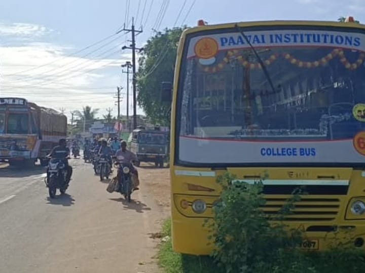 கரூரில் சைக்கிளில் குறுக்கே வந்த நபர்; பிரேக் போட்டதால் நேரிட்ட விபத்து