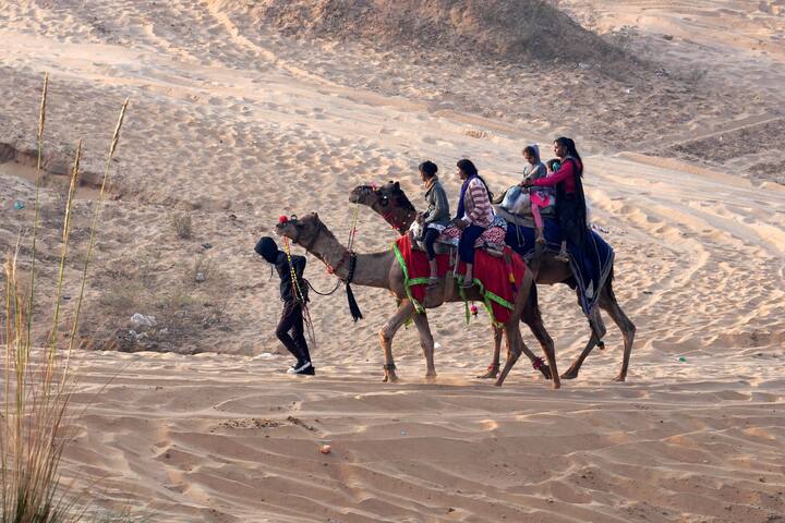 উটের সাজের বহরও চোখ টানে। বিভিন্ন ভাবে, বিভিন্ন জিনিস দিয়ে সাজানো হয় উটকে। কখনও রঙিন ফুলের মালা, কখনও পুঁতির মালা, কখনও আবার পালকের মুকুটে সাজানো হয় উট।