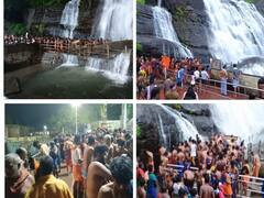 குளு குளு குற்றாலம்..அருவியில் நீராடி செல்லும்  ஐயப்ப பக்தர்கள்!