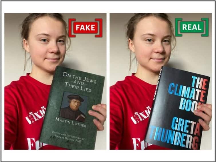 Photo Of Swedish Activist Greta Thunberg Holding Antisemitic Book Jews And Their Lies Edited Fact Check: This Photo Of Swedish Activist Greta Thunberg Holding Antisemitic Book Is Edited