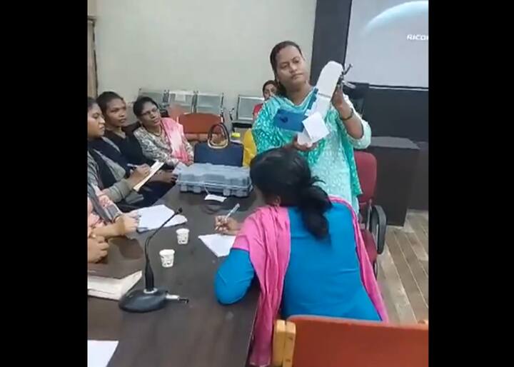 In Chhattisgarh's Kanker, women have been tasked with the complete charge of administration and counting votes. The personnel underwent training for the same. (Video Screenshot: ANI)