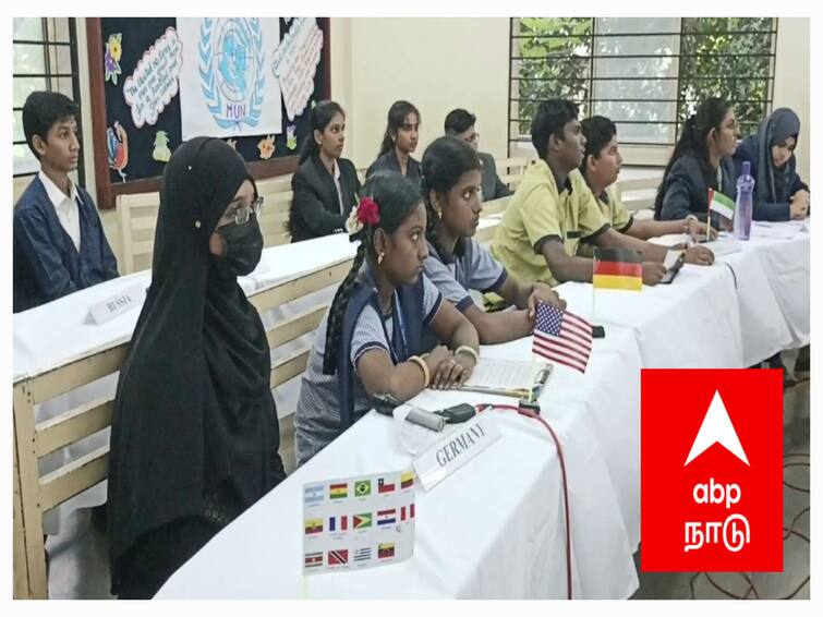 Model UN Council held at a school near Mayiladuthurai TNN மயிலாடுதுறை அருகே பள்ளியில் நடைபெற்ற மாதிரி ஐ.நா. சபை