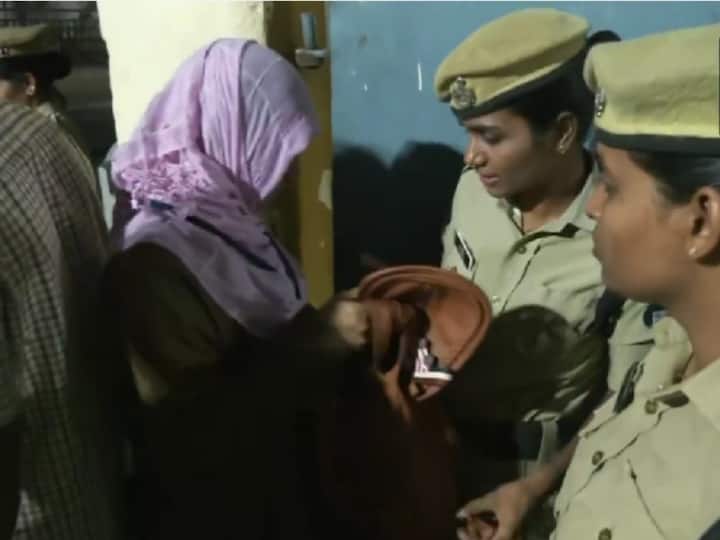 Policewomen check the bag of a counting official before the vote counts start for Telangana Assembly Election. (Source: ANI)