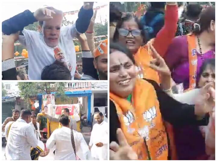 After the Bharatiya Janata Party showed a lead in Rajasthan and Madhya Pradesh, celebrations erupted in the states by BJP party workers and supporters.