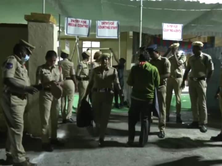 Security stepped up at the counting centre in Hyderabad before the counting of votes begin for Telangana Assembly Election. (Source: ANI)