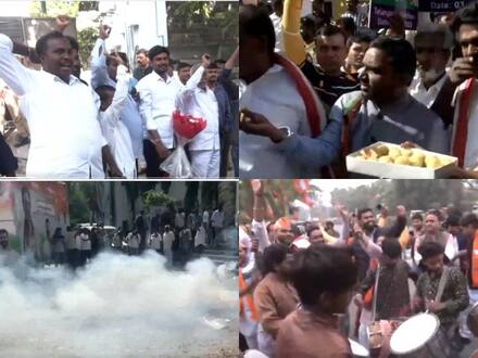 Election Results 2023: तीन राज्यों में मोदी मैजिक, तेलंगाना में कांग्रेस की बहार, ढोल-नगाड़ों के बीच मन रहा जश्न, तस्वीरें