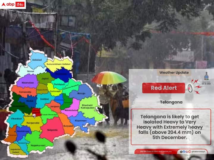 telangana news imd red alert to telangana districts due to michaung cyclone latest news మిగ్ జాం ఎఫెక్ట్ - తెలంగాణలో ఈ జిల్లాలకు రెడ్ అలర్ట్, భారీ నుంచి అతి భారీ వర్షాలు కురిసే అవకాశం