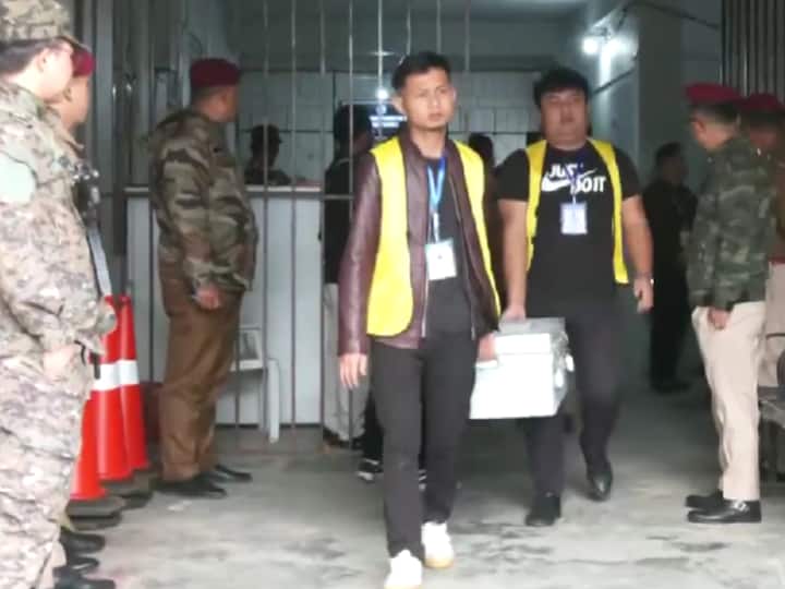 Boxes of ballot papers being taken into a Serchhip counting centre before the counting of the votes started for the Mizoram Assembly Elections. (Source: ANI)