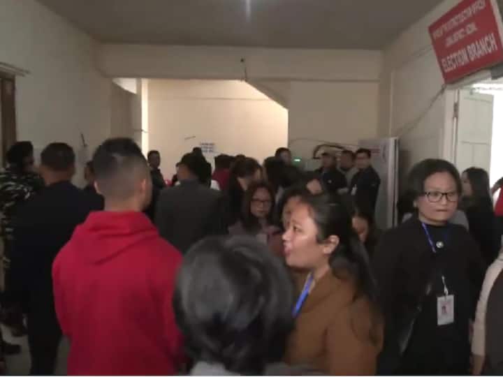 Counting officials wait outside each room at the centre ahead of the counting of votes for Mizoram Assembly Election. (Source: ANI)