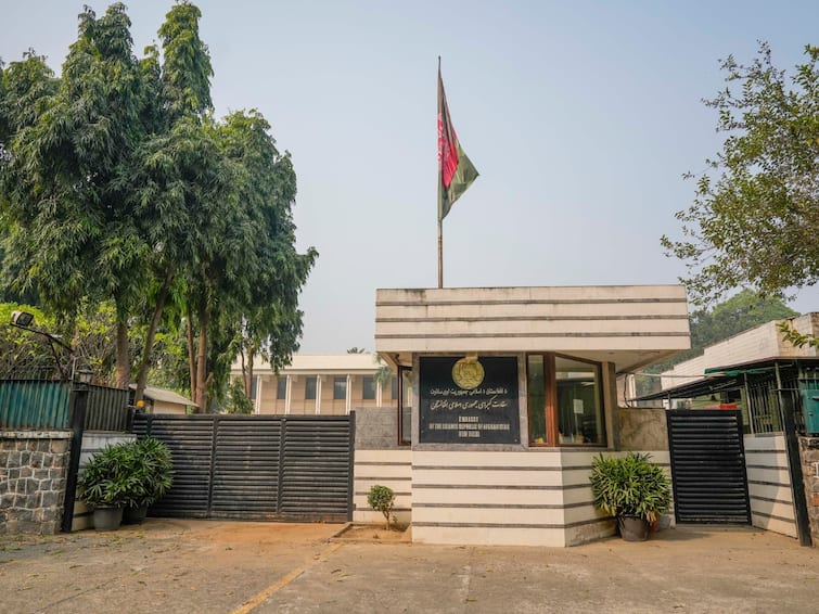 Afghanistan Embassy Reopens Under Afghan Tricolour Flag As New Delhi Watches abpp Afghanistan Embassy Reopens Under Afghan Tricolour Flag As New Delhi Watches