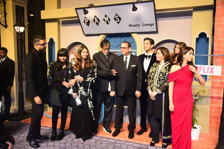 Amitabh Bachchan, Jaya Bachchan, Abhishek, Aishwarya, Shweta, Navya and Agastya's father Nikhil Nanda attended the premiere.