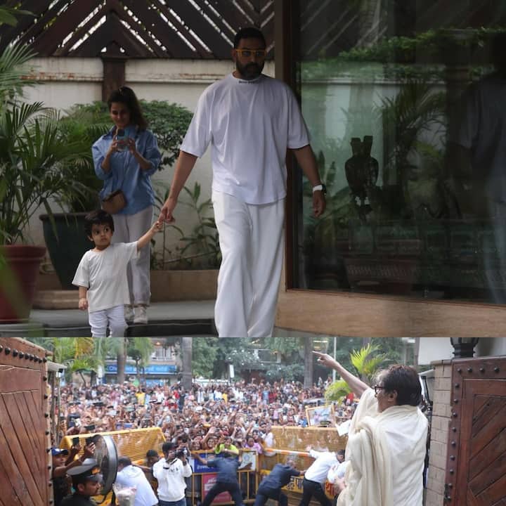 इस बात से तो सभी वाकिफ हैं कि अमिताभ बच्चन हर रविवार को अपने बंगले ‘जलसा’ में फैंस से रूबरू होते है. वहीं बीते दिन भी एक्टर अपने तय वक्त पर जलसा के गेट पर आए और अपने चाहने वालों से मुलाकात की. लेकिन इस बार चर्चा में बिग बी नहीं बल्कि उनकी तस्वीर में नजर आने वाला छोटा सा बच्चा रहा. जो अभिषेक बच्चन का हाथ थामे व्हाइट कुर्ते पायजामे में दिखा.