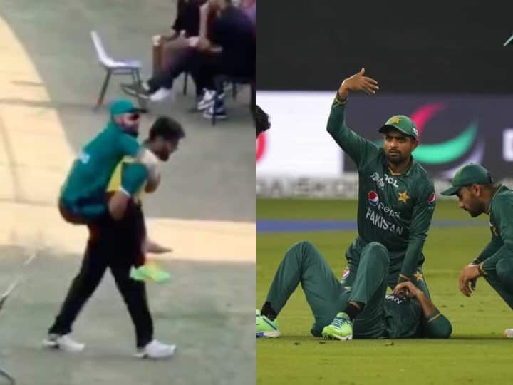 Pakistan Cricketer Shadab Khan did not get a stretcher after getting Injured on the field Video Viral on social Media पाकिस्तान क्रिकेट का फिर उड़ा मज़ाक, शादाब खान हुए चोटिल तो नहीं मिला स्ट्रेचर; कंधे पर उठाकर ले गया खिलाड़ी