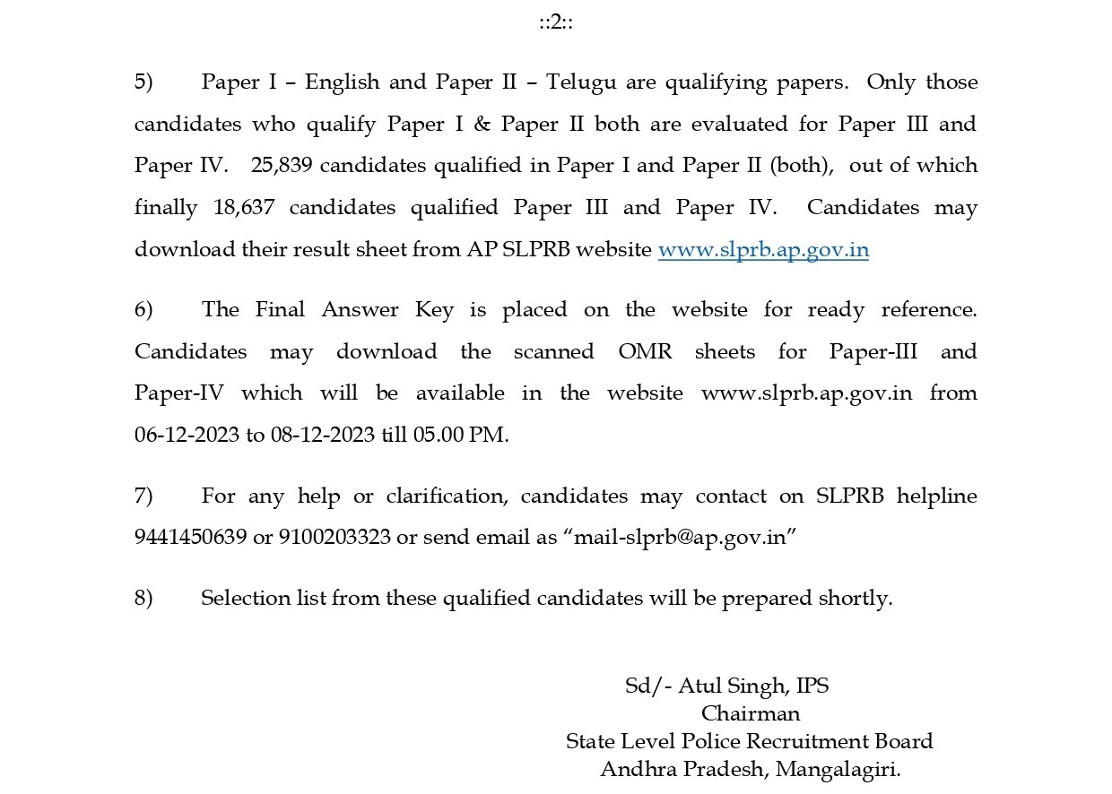 SI Exam Results: ఎస్‌ఐ పరీక్ష తుది ఫలితాలు విడుదల, ఫైనల్ ఆన్సర్ 'కీ' అందుబాటులో